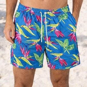 Y2 Bonobos Swimtrunks Swim Suit Shorts Medium 7" Birds of Paradise Neon Colors